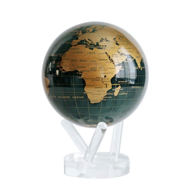 Mova Gold Terrestrial and Dark Green Ocean Globe, 6"