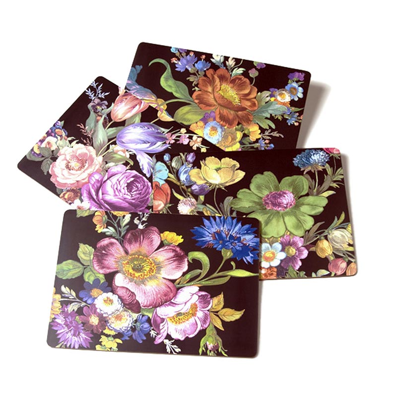 MacKenzie-Childs Flower Market Black Placemats, Set of 4