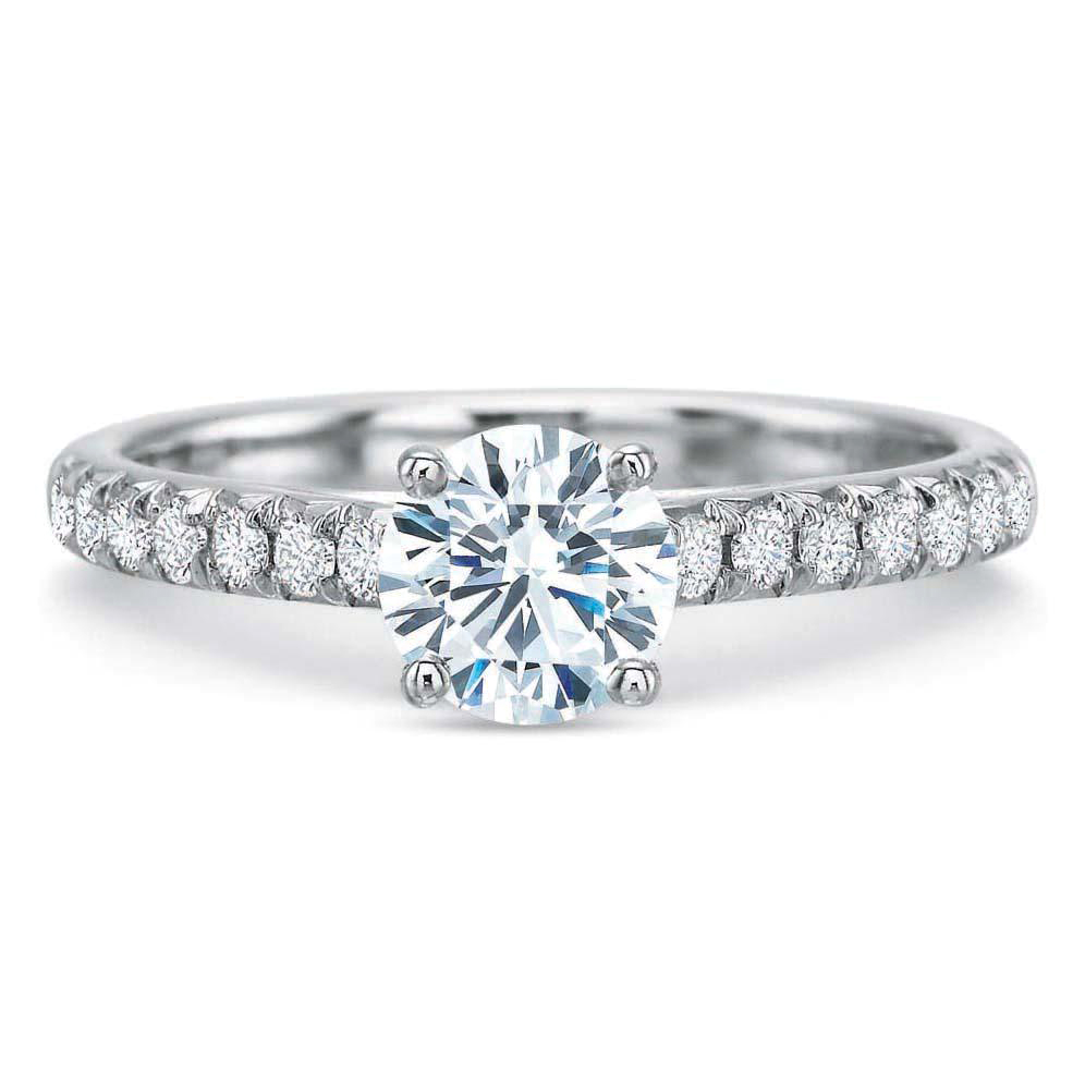 Platinum French Pavé Diamond Side Stone Engagement Ring Setting