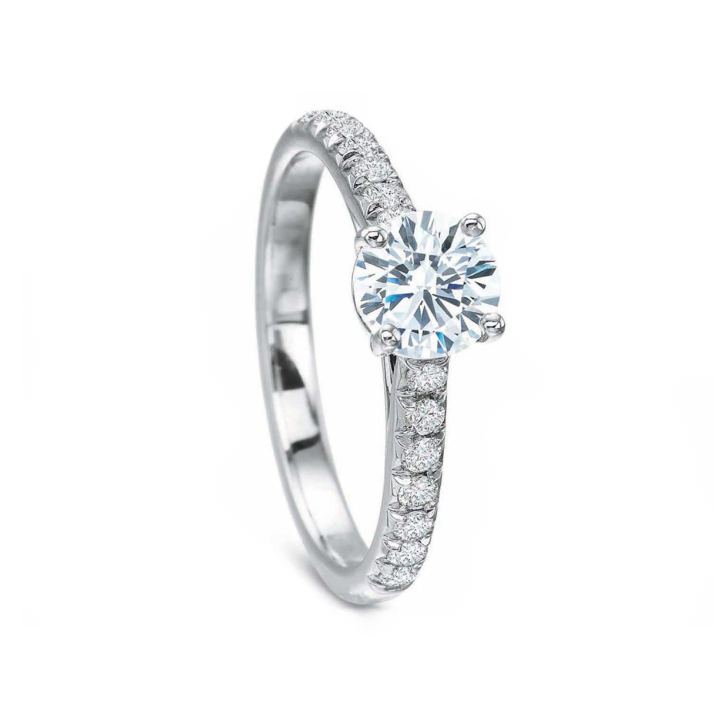 Platinum French Pavé Diamond Side Stone Engagement Ring Setting