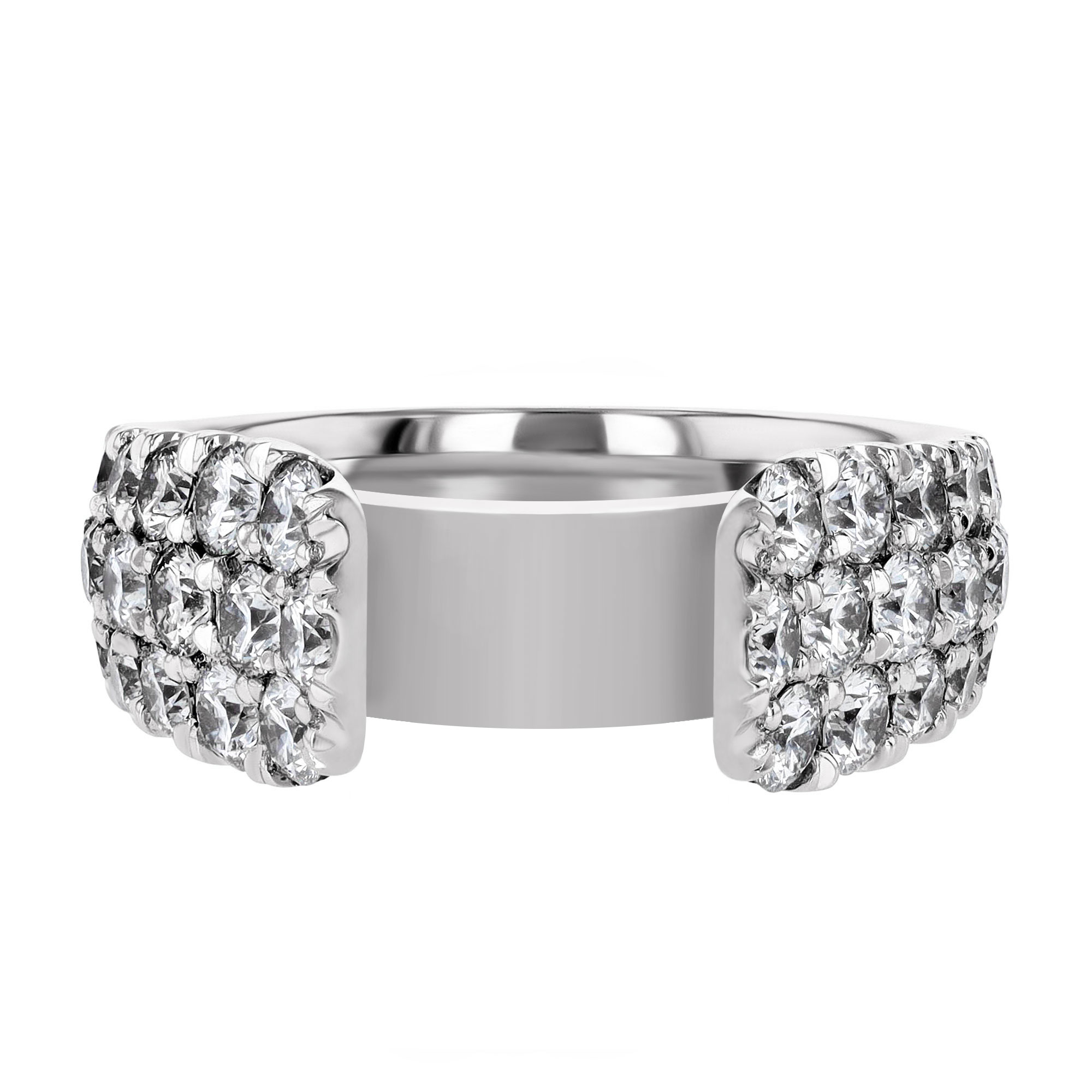 18K Gold Bold Diamond Pavé 3 Row Engagement Ring Setting