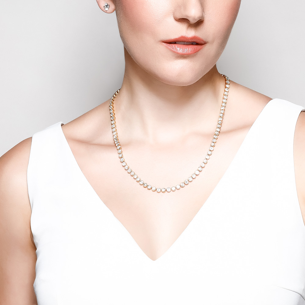 Diamond Bezel Set Tennis Necklace in Yellow Gold, 19.5