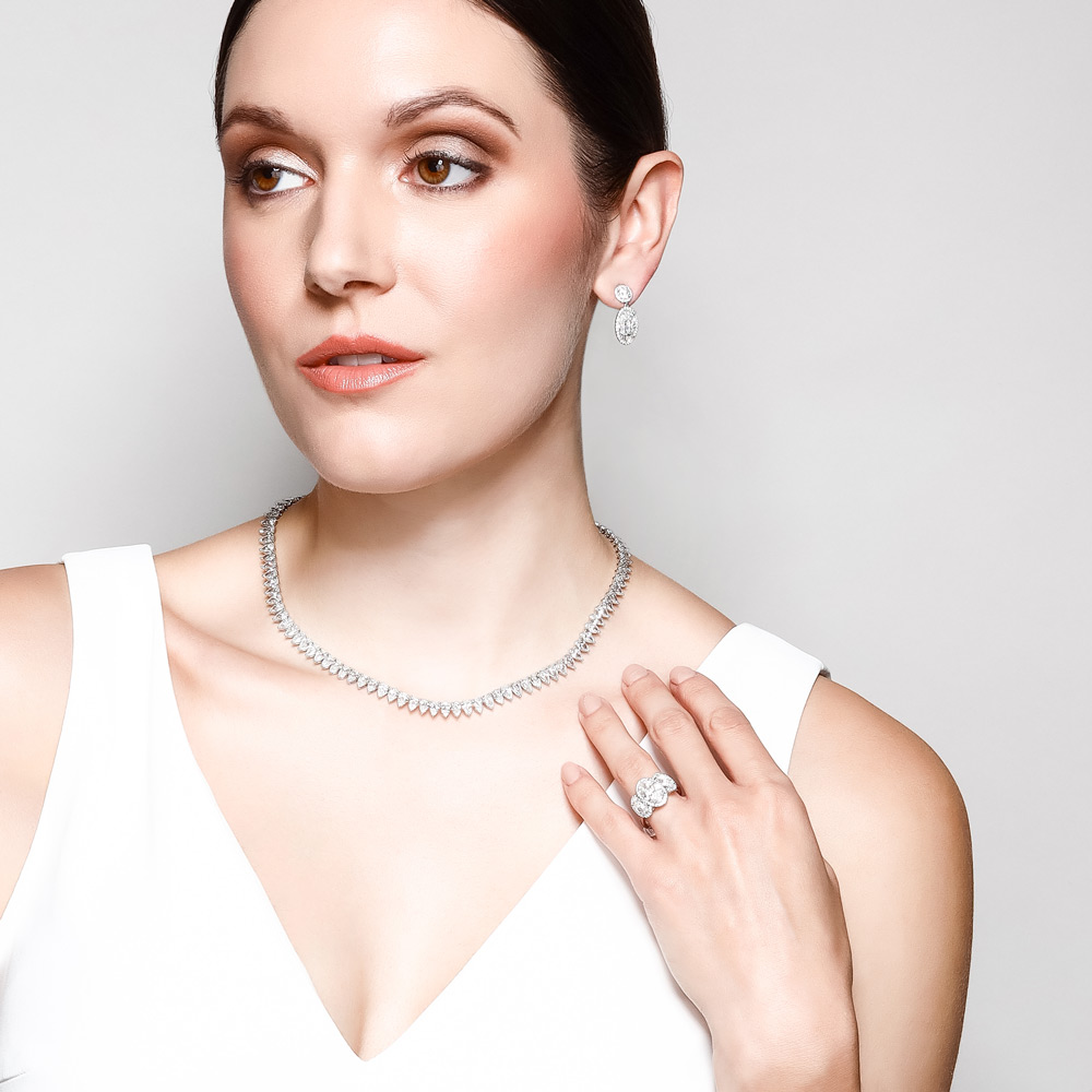 Rahaminov Oval & Round Diamond Halo Drop Earrings in White Gold