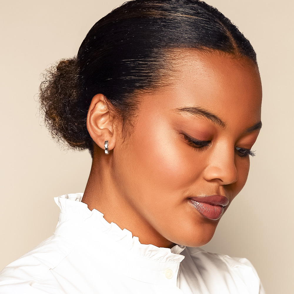 White Gold Hinged Huggie Hoop Earrings with Diamonds