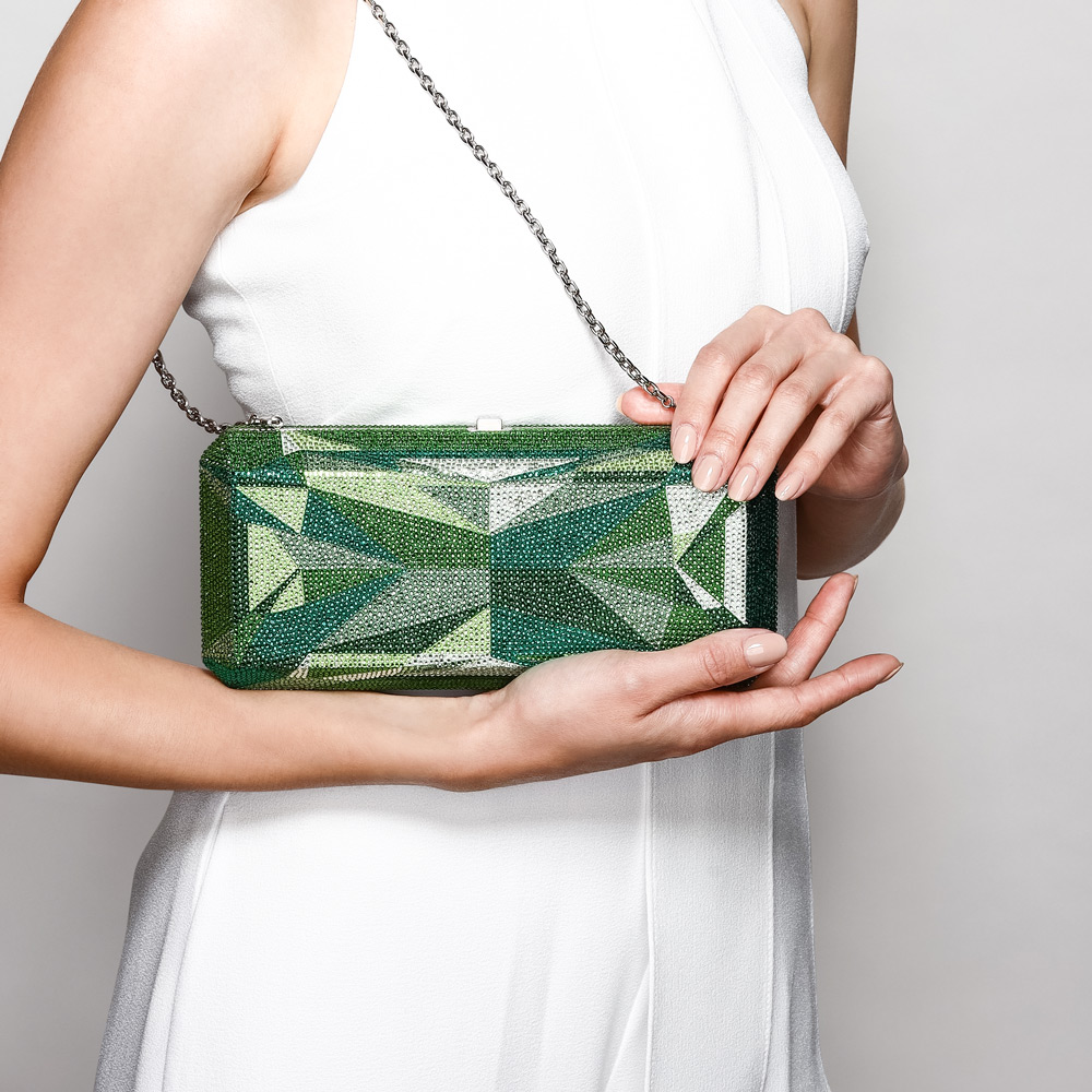 Judith Leiber Slim Rectangle Emerald Green Clutch
