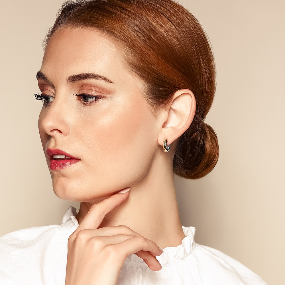 Two Tone Yellow & White Gold Small Hinged Huggie Hoop Earrings