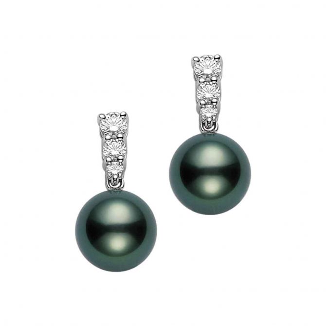 Mikimoto Morning Dew Tahitian South Sea Cultured Pearl & Diamond Drop Earrings