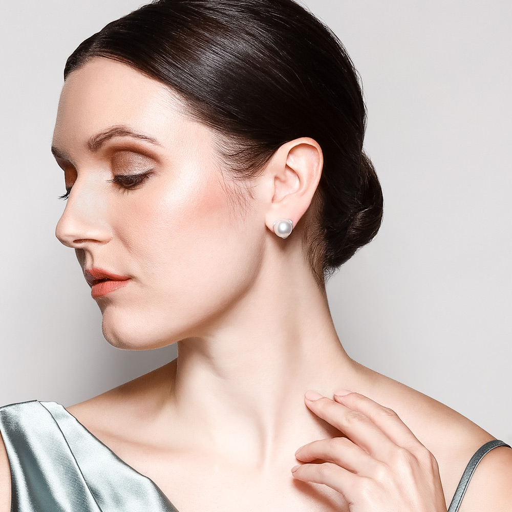 Mikimoto Embrace South Sea Cultured Pearl & Diamond Stud Earrings in White Gold