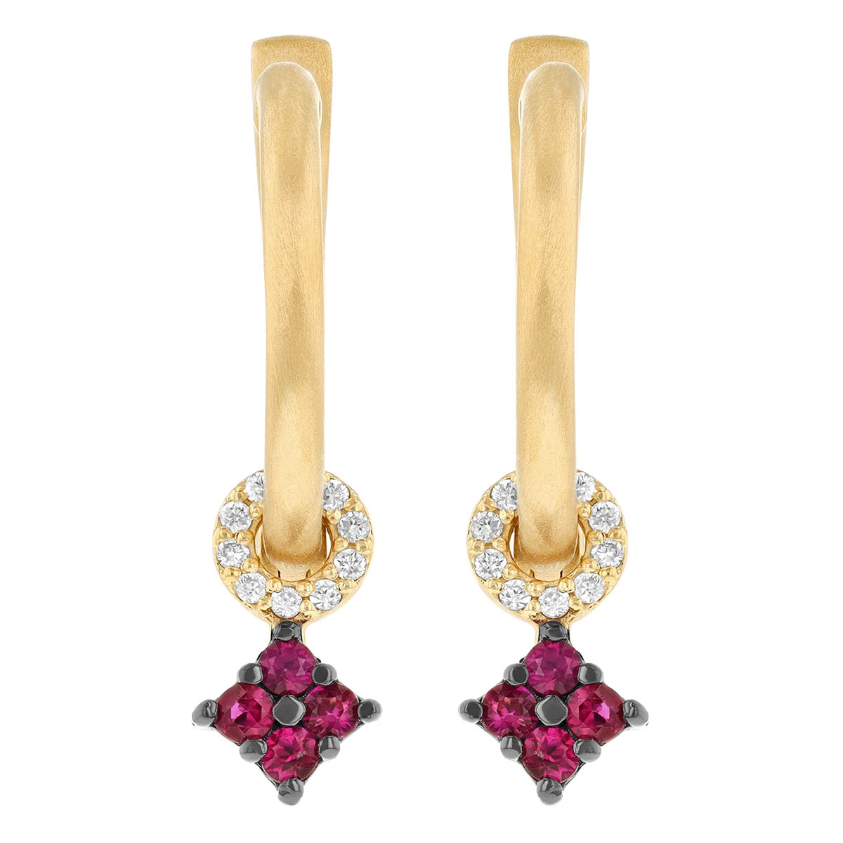 Marika Ruby & Diamond Dangle Charm Hoop Earrings in Yellow Gold