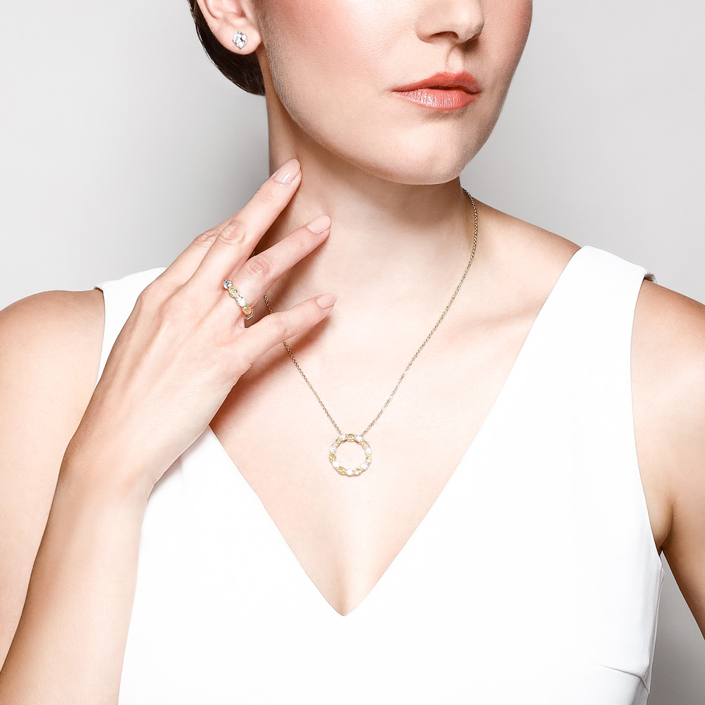 J.B. Star Fancy Yellow & White Diamond Open Circle Pendant in Yellow Gold, 18