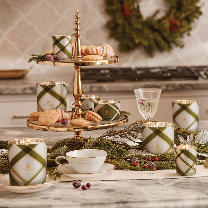Thymes Frasier Fir Medium Frosted Plaid Candle