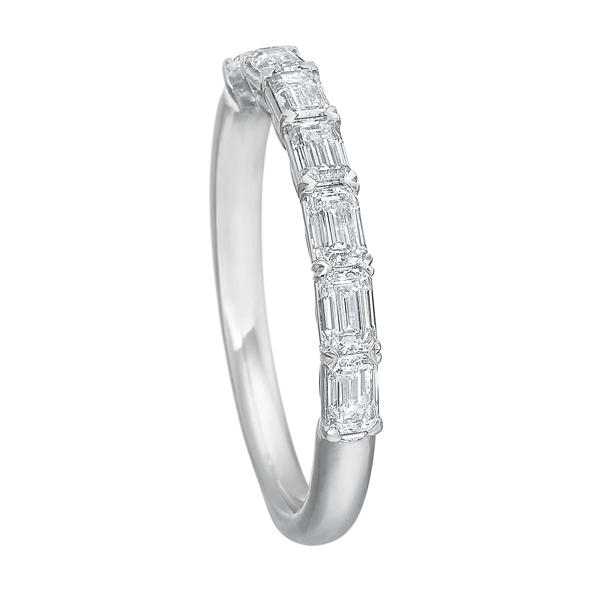 Emerald Cut Diamond Wedding Band in White Gold, 0.68 cttw