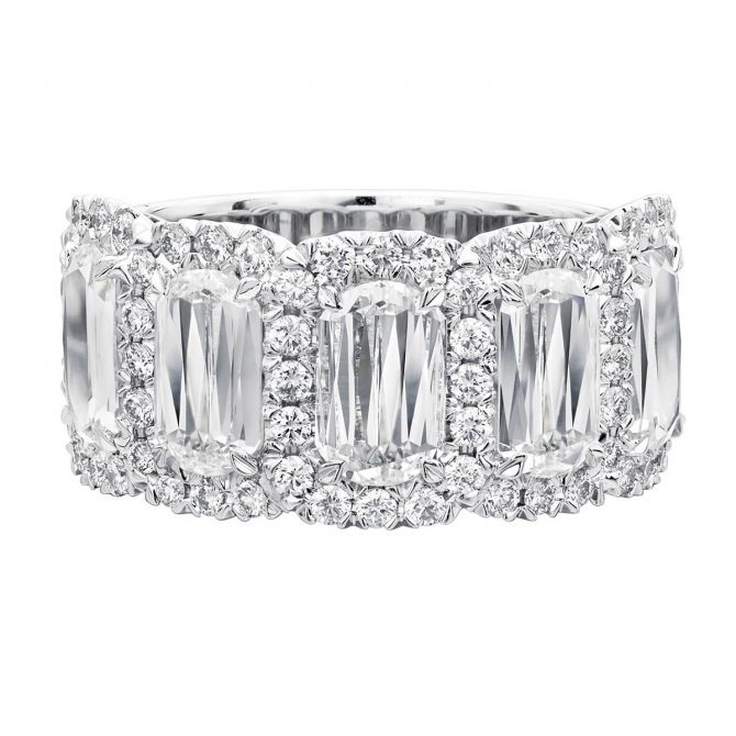 Christopher Designs L'Amour Crisscut Classic Cut Diamond & Halo Wedding Band in White Gold