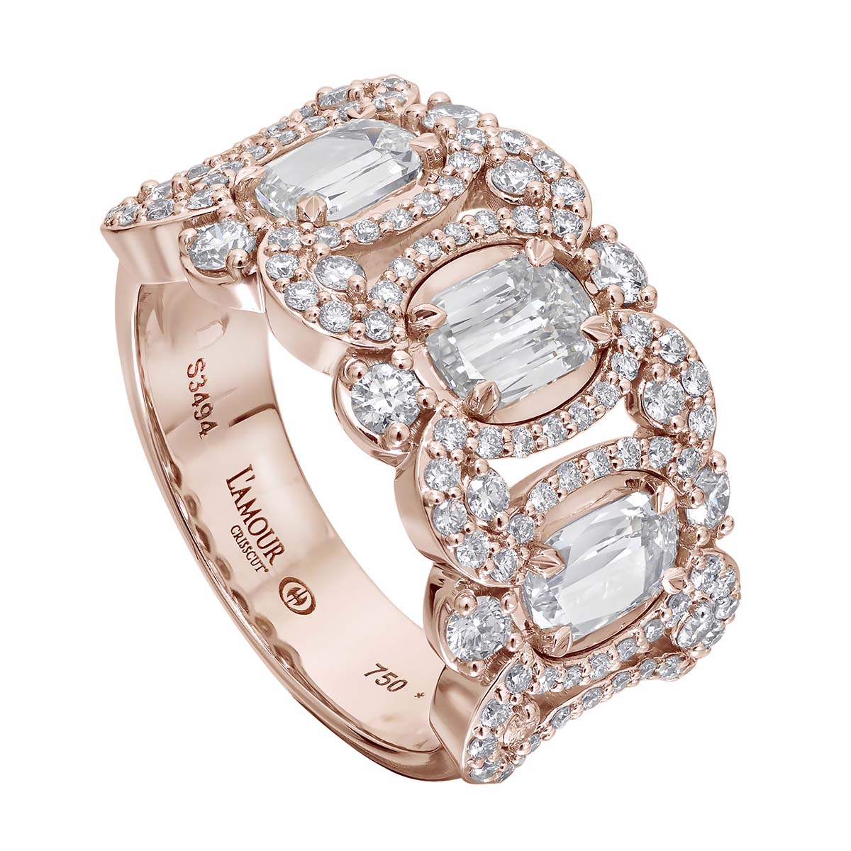 Christopher Designs L'Amour Crisscut Classic Cut Diamond & Halo Wedding Band in Rose Gold
