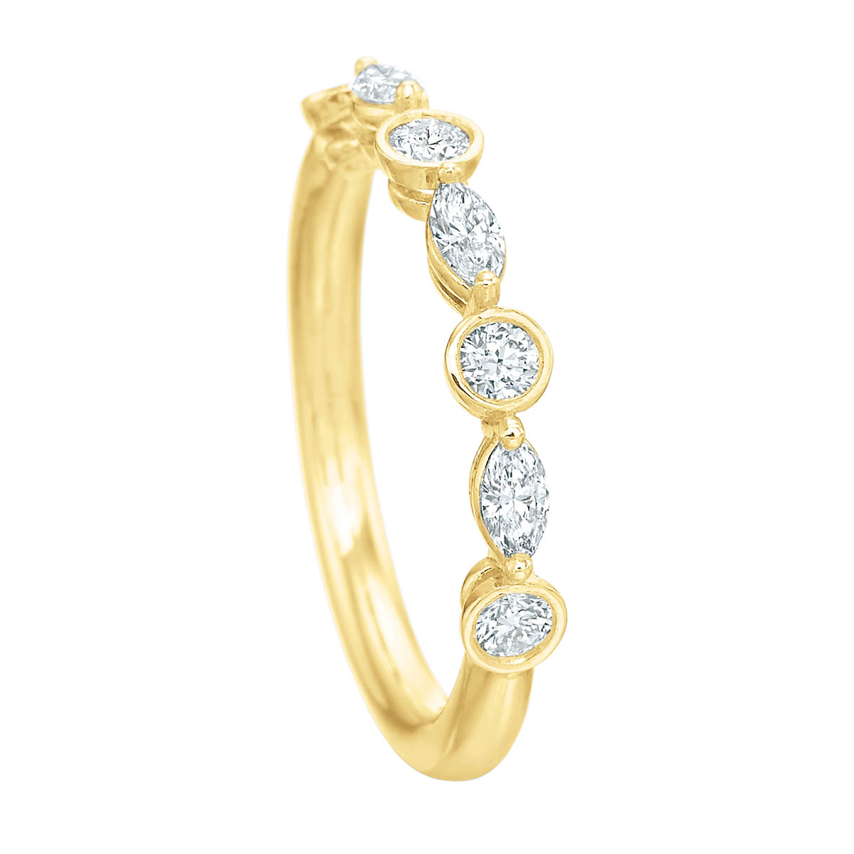 Marquise & Round Diamond Alternating Bezel Set Wedding Band in Yellow Gold