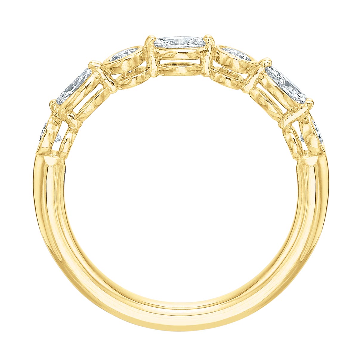Marquise & Round Diamond Alternating Bezel Set Wedding Band in Yellow Gold