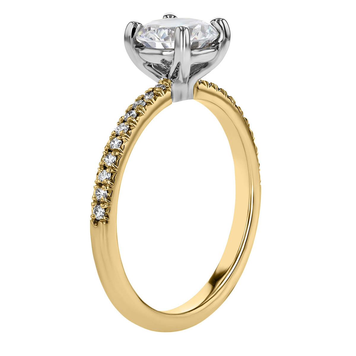 18K Gold Diamond Side Stone Engagement Ring Setting, 0.13 cttw