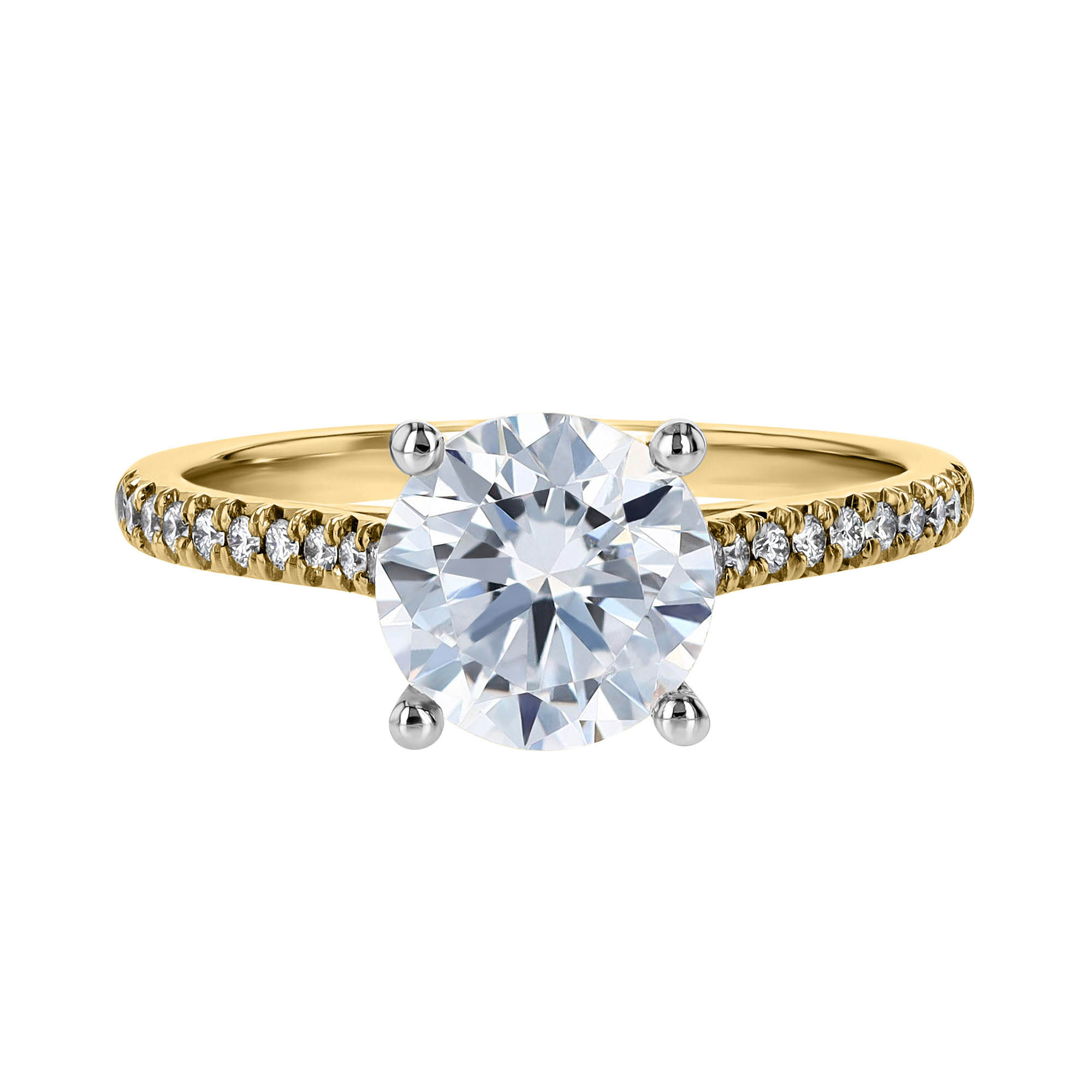 18K Gold Petite French Cut Diamond Side Stone Engagement Ring Setting