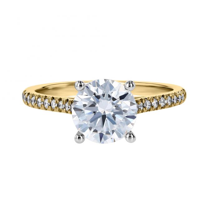18K Gold Petite French Cut Diamond Side Stone Engagement Ring Setting