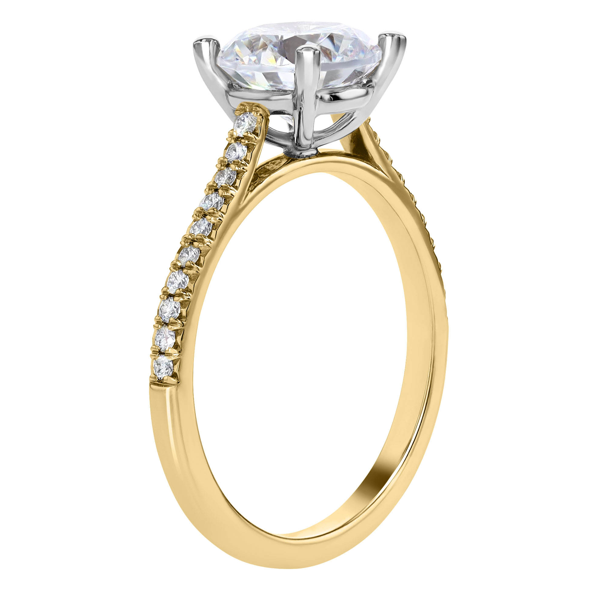 18K Gold Petite French Cut Diamond Side Stone Engagement Ring Setting