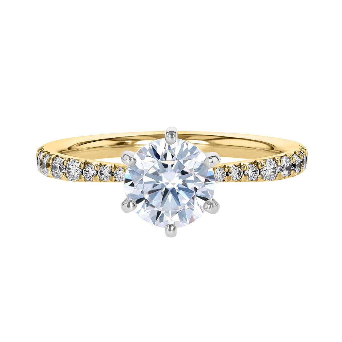 18K Gold Diamond Tapered 6 Prong Engagement Ring Setting