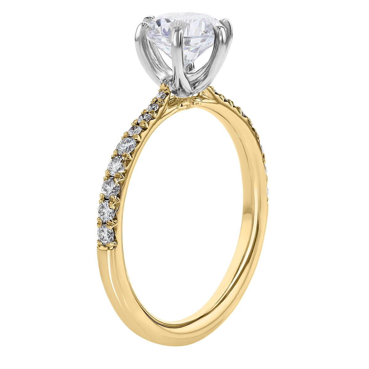 18K Gold Diamond Tapered 6 Prong Engagement Ring Setting