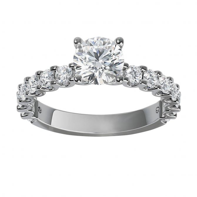ALTR Lab Grown Diamond Scalloped Prong Side Stone Engagement Ring in White Gold