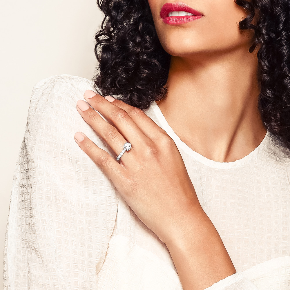 ALTR Lab Grown Diamond Scalloped Prong Side Stone Engagement Ring in White Gold