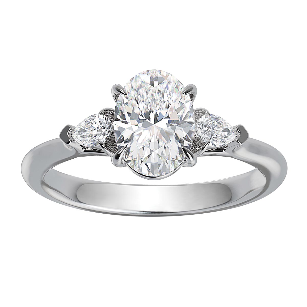 ALTR Lab Grown Oval Diamond & Pear Shaped Side Stone Engagement Ring in White Gold