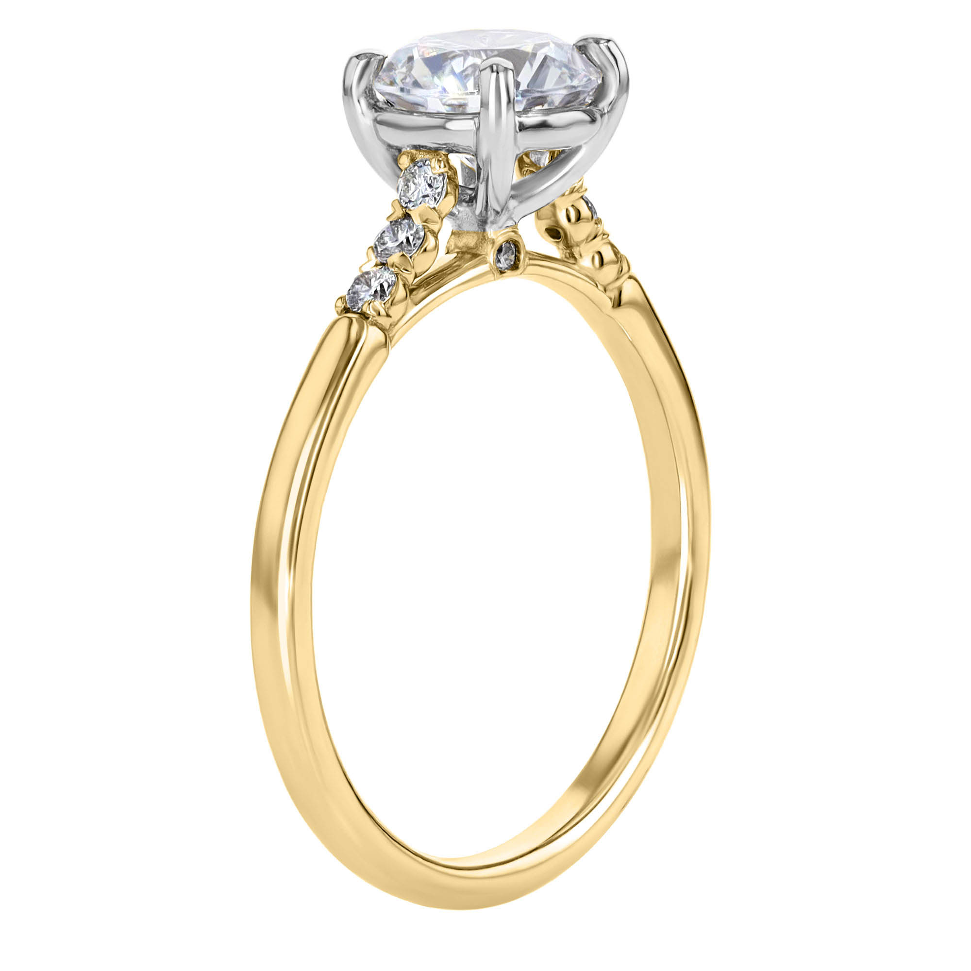 18K Gold Silk Prong Diamond Trio Accent Engagement Ring Setting