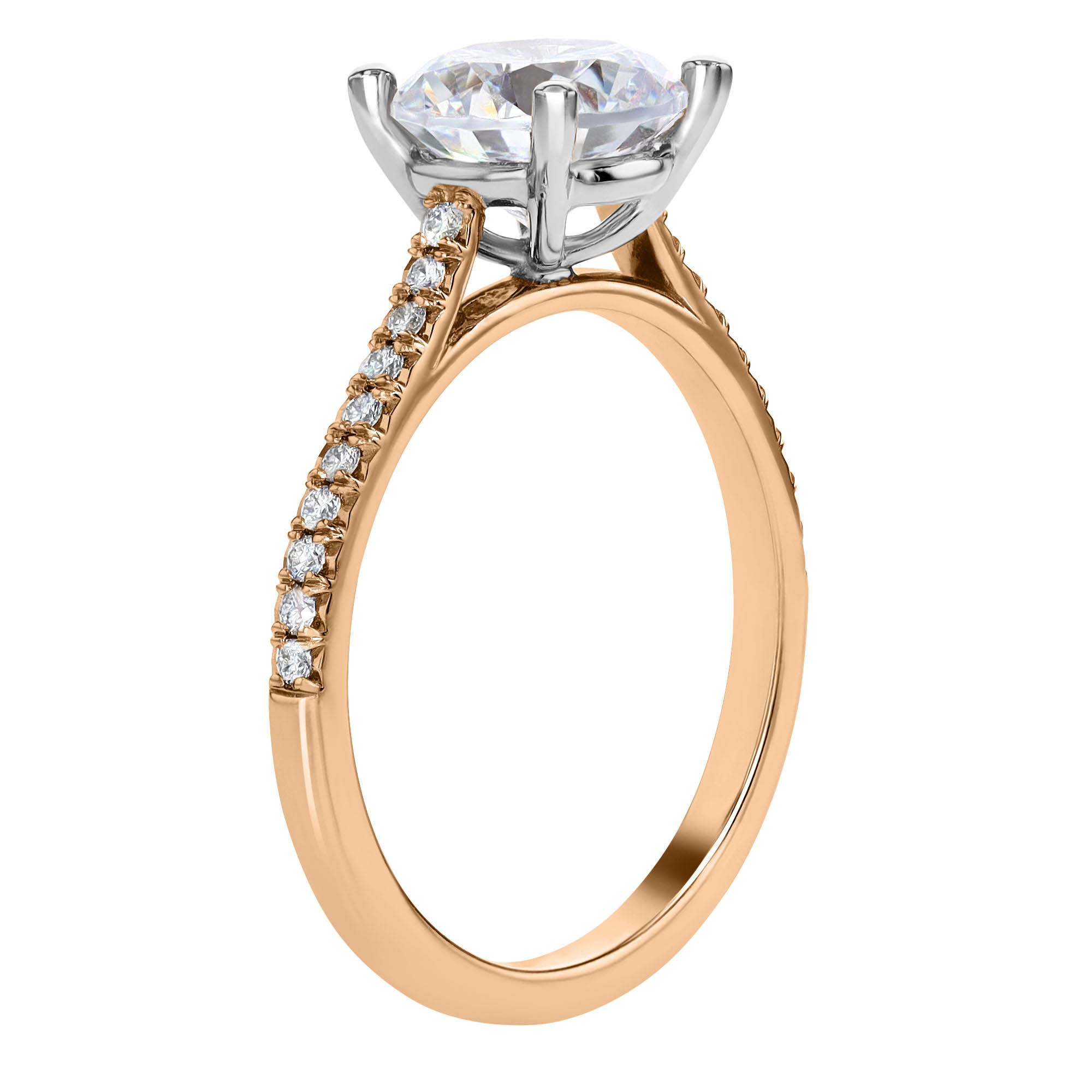 18K Gold Petite French Cut Diamond Side Stone Engagement Ring Setting