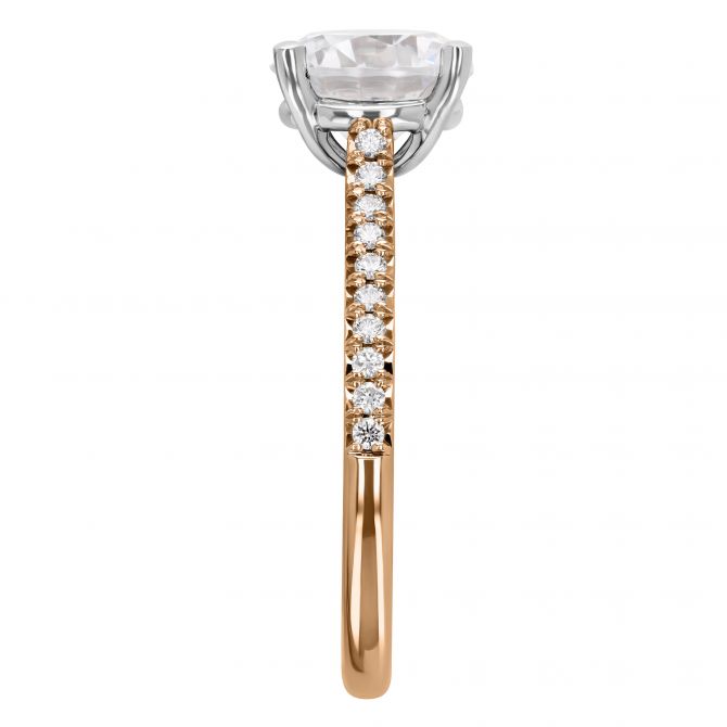 Rose Gold Petite French Pavé Diamond Side Stone Engagement Ring