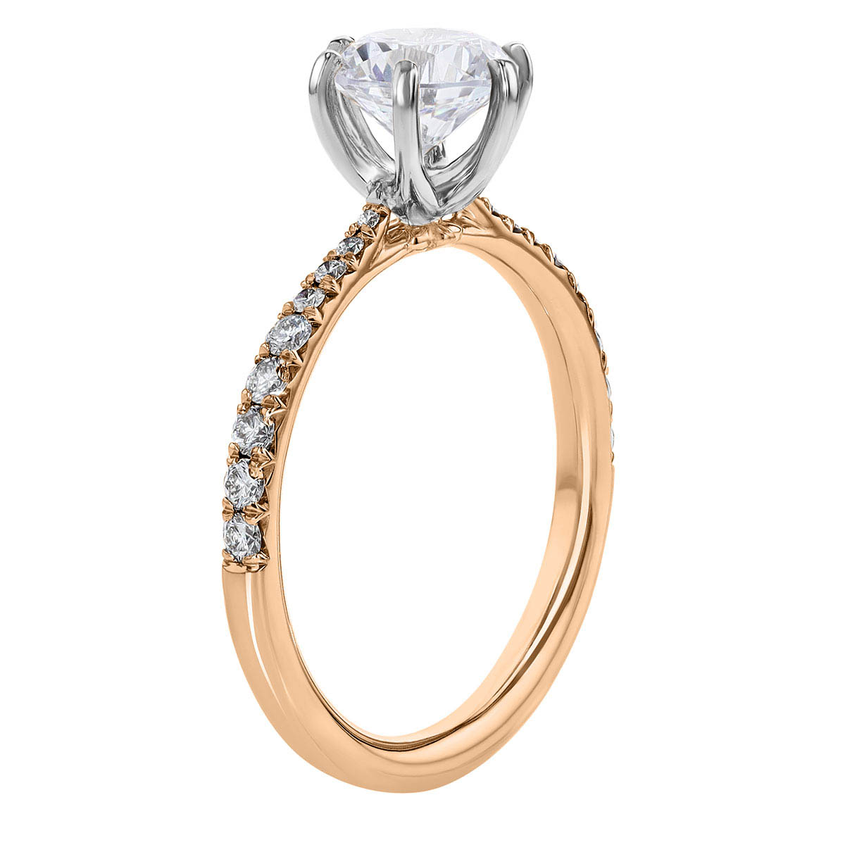 18K Gold Diamond Tapered 6 Prong Engagement Ring Setting