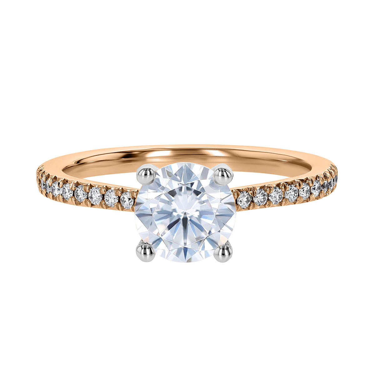 18K Gold Diamond Pavé Half Shank Tapered Engagement Ring Setting