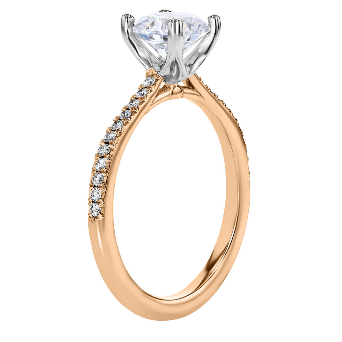 18K Gold Diamond Pavé Half Shank Tapered Engagement Ring Setting