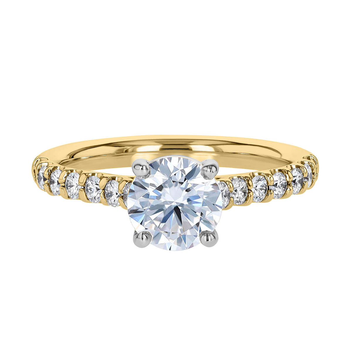 18K Gold Diamond Side Stone Cathedral Engagement Ring Setting