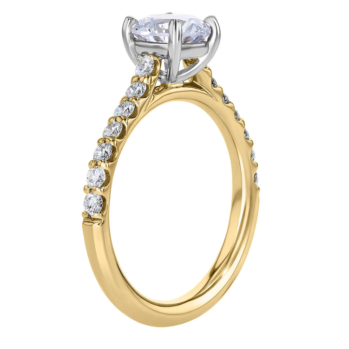 18K Gold Diamond Side Stone Cathedral Engagement Ring Setting