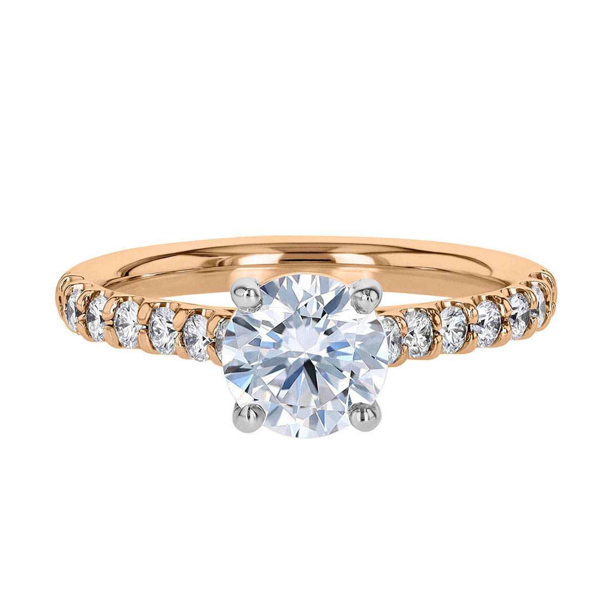 18K Gold Diamond Side Stone Cathedral Engagement Ring Setting