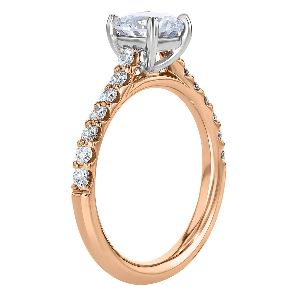 18K Gold Diamond Side Stone Cathedral Engagement Ring Setting