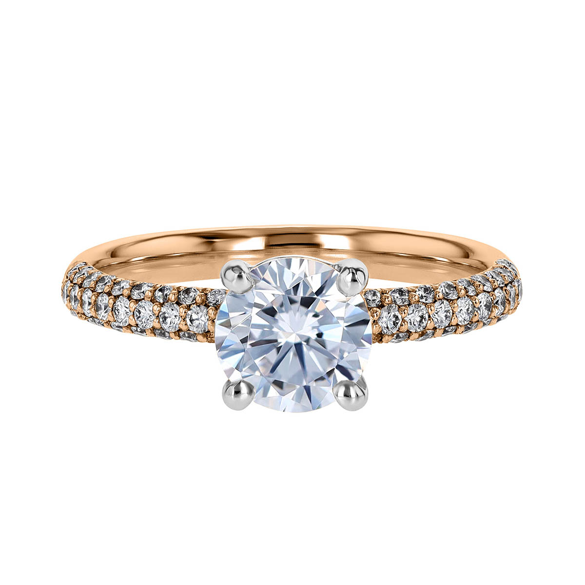 18K Gold Diamond 3 Row Pavé Engagement Ring Settings