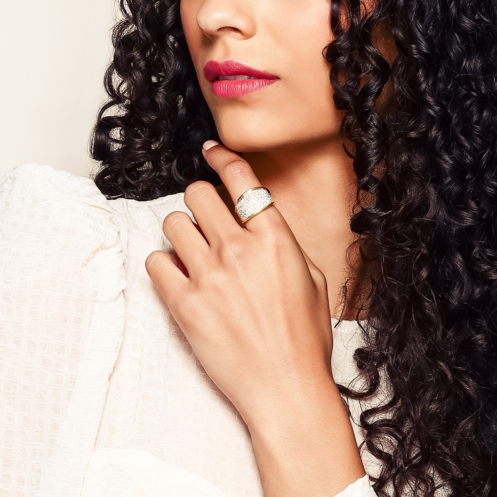 Marco Bicego Lunaria Diamond Pavé Wide Band Ring in Yellow Gold