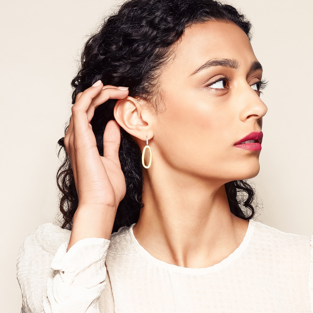 Marco Bicego Jaipur Diamond Open Dangle Earrings in Yellow & White Gold