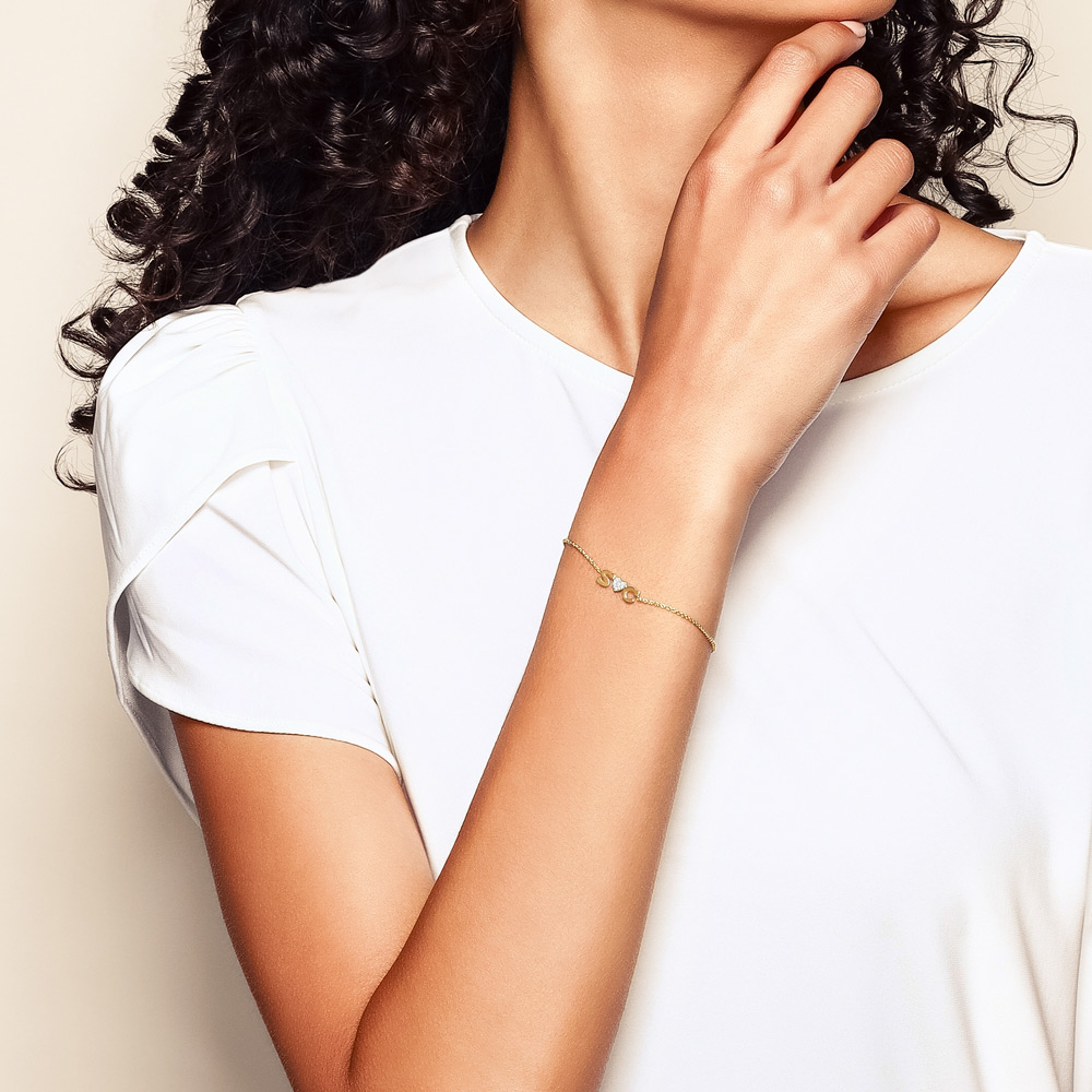 Zoe Chicco 2 Initial Letter & Pave Diamond Heart Bracelet in Yellow Gold, 7