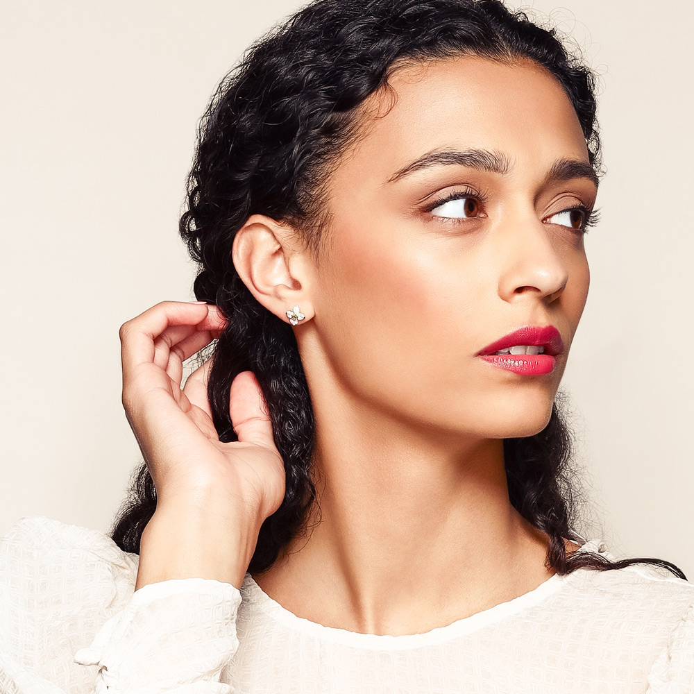 Roberto Coin Love in Verona Diamond Clover Stud Earrings in Yellow Gold, 1.10 cttw