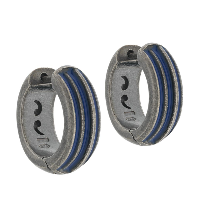 Marco Dal Maso Acies Oxidized Silver Hoop Earrings with Blue Enamel