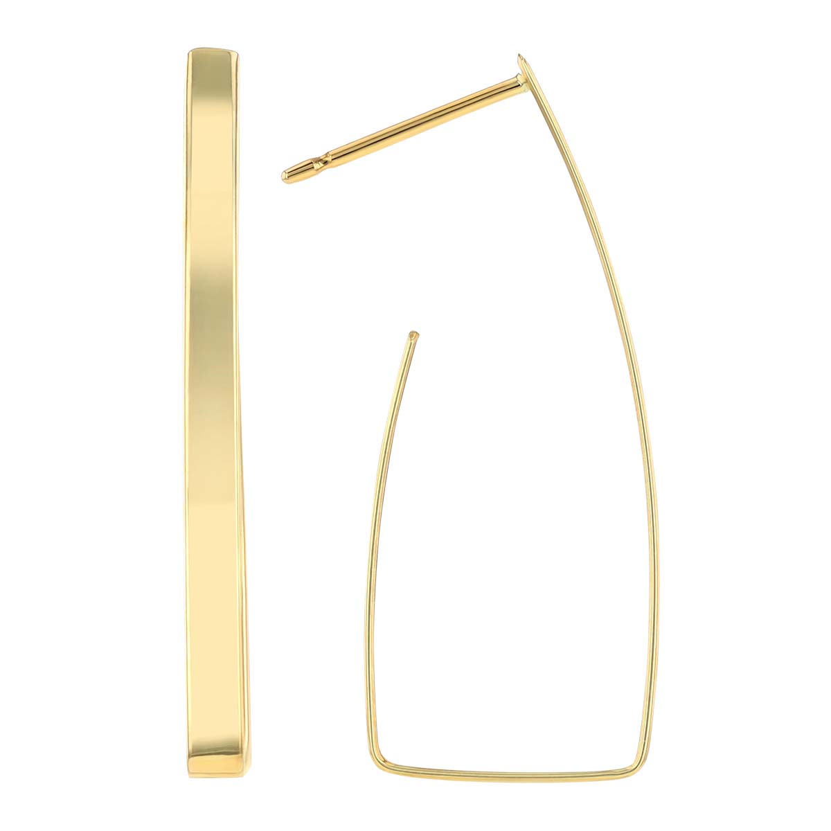 Yellow Gold Flat Edge Geometric J-Hoop Earrings