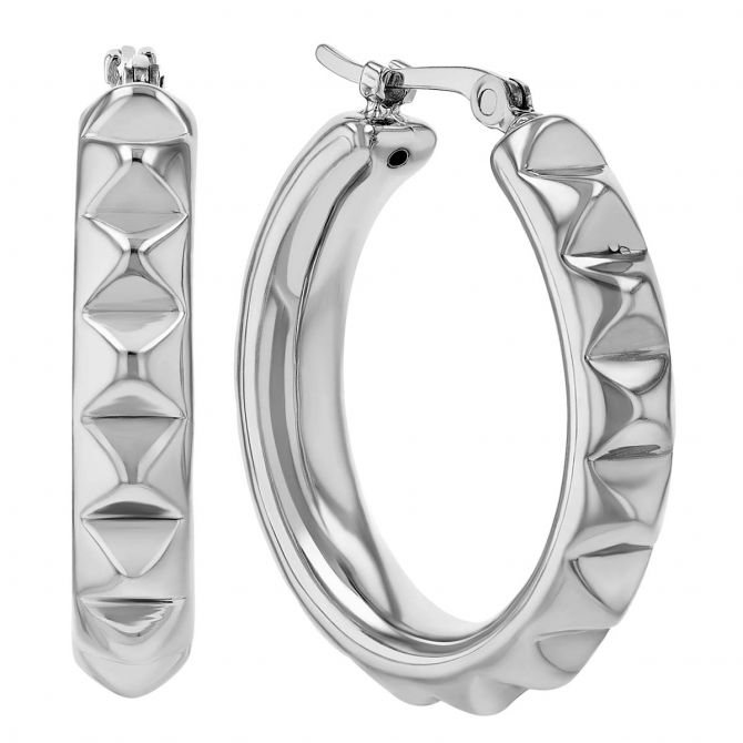 Sterling Silver Pyramid Pattern Hoop Earrings
