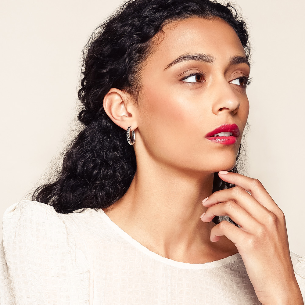 Sterling Silver Pyramid Pattern Hoop Earrings