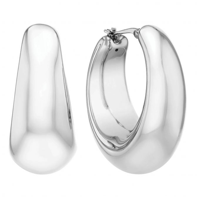 Sterling Silver Puffed Tapered Hoop Earrings