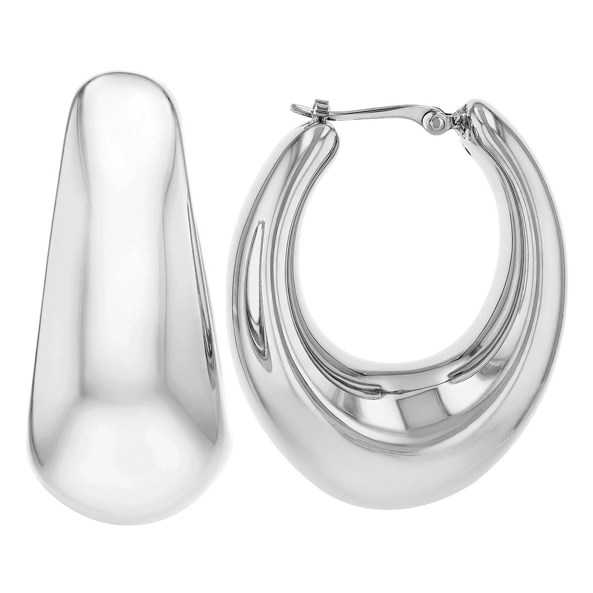 Sterling Silver Puffed Tapered Hoop Earrings